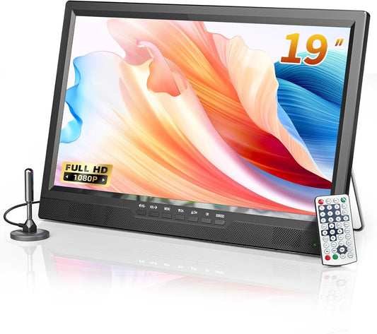 Télévision portable 19'' Full HD avec batterie, compatible DVB-T2, HDMI, USB - Idéale pour camping-car