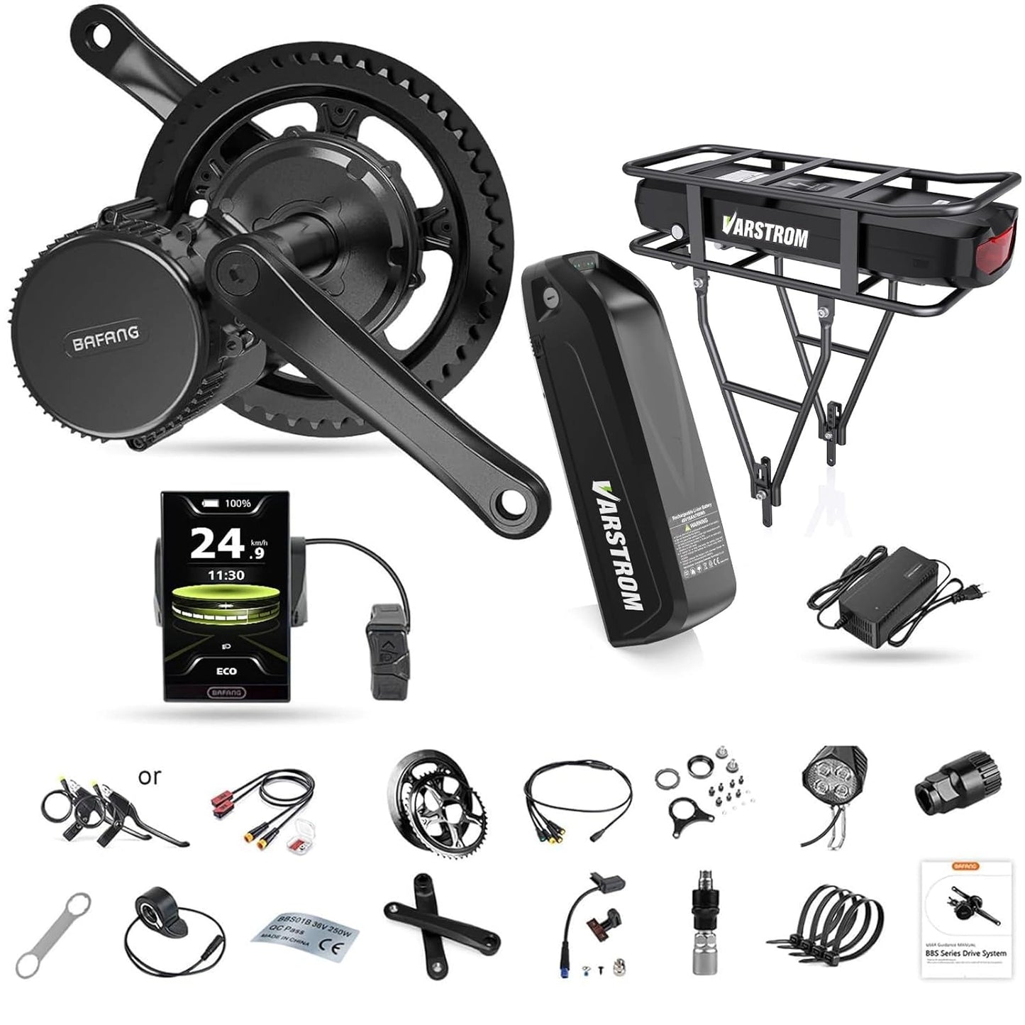 Kit de Conversion Vélo Électrique Bafang avec Moteur 36V/48V et Batterie, Compatible Montagne et Écran Optionnel