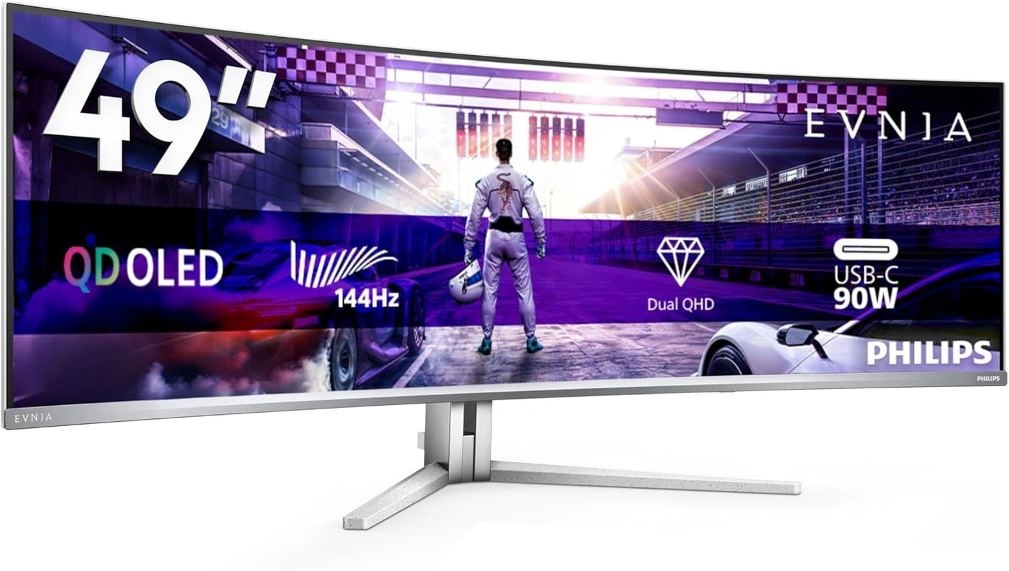 Écran Gaming Incurvé 49'' Philips OLED DQHD, 144Hz, 0,03ms, HDR400, Ambiglow, Blanc
