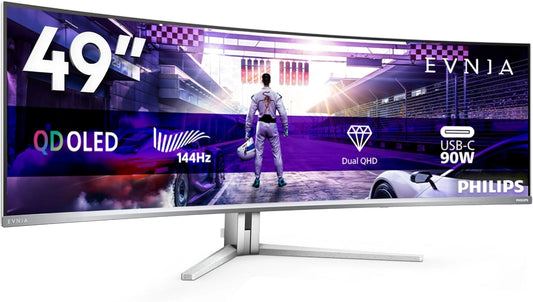 Écran Gaming Incurvé 49'' Philips OLED DQHD, 144Hz, 0,03ms, HDR400, Ambiglow, Blanc