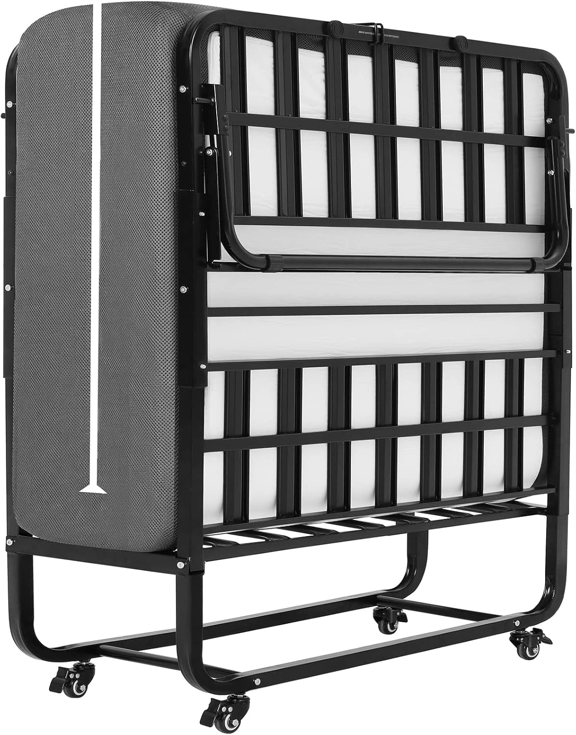 DICTAC Lit Pliant 1 Personne 90x200 avec Matelas à Mémoire et Roulettes, Facile à Transporter et Assembler
