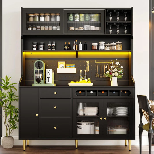 Armoire de Cuisine Moderne avec Éclairage LED et Rangement Multifonction
