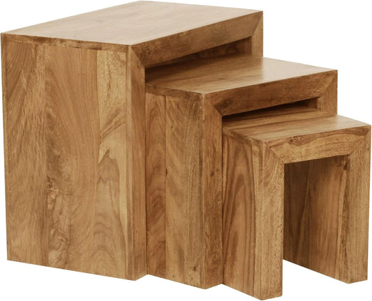 Ensemble de 3 Tables en Bois Massif d'Acacia pour Salon, Style Rustique
