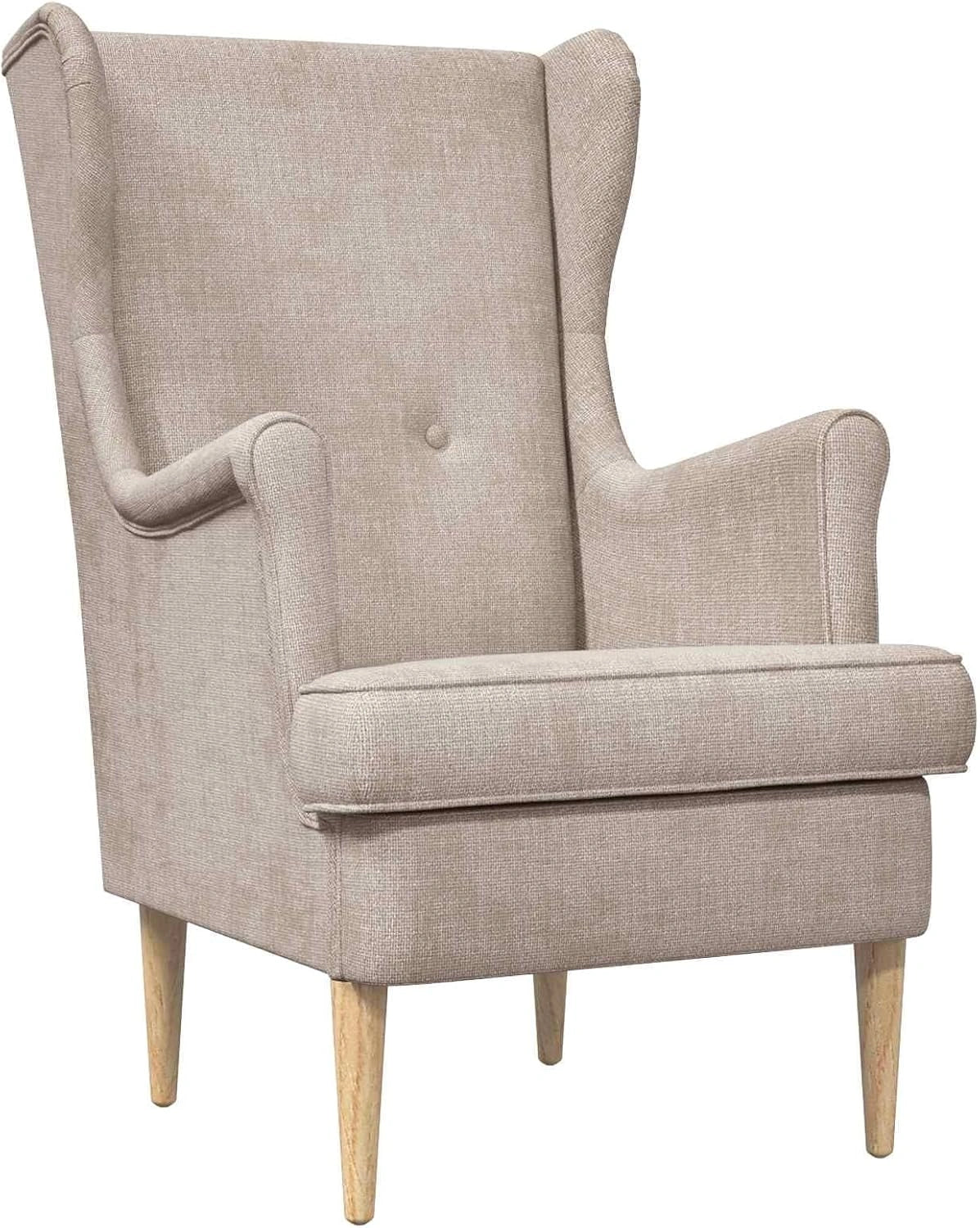 Chaise ARES Beige en Tissu avec Coussin Amovible, Cadre en Bois Massif d'Hévéa, Style Scandinave Moderne pour Salon et Bureau