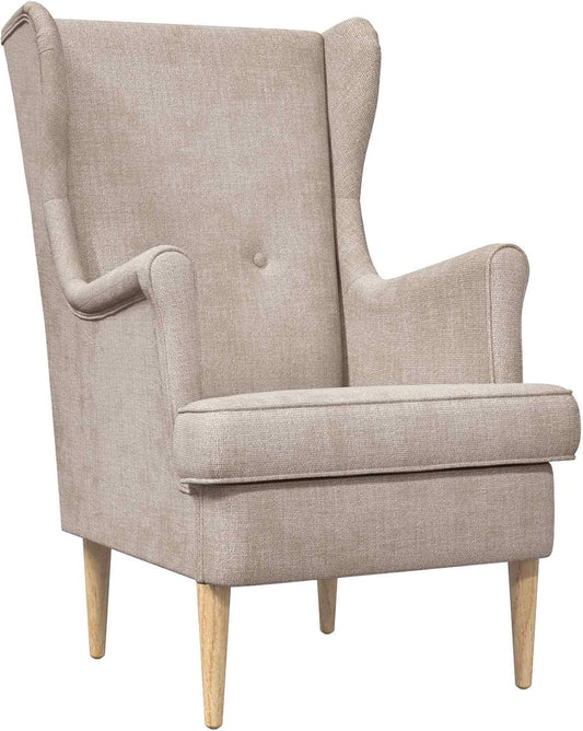 Chaise ARES Beige en Tissu avec Coussin Amovible, Cadre en Bois Massif d'Hévéa, Style Scandinave Moderne pour Salon et Bureau