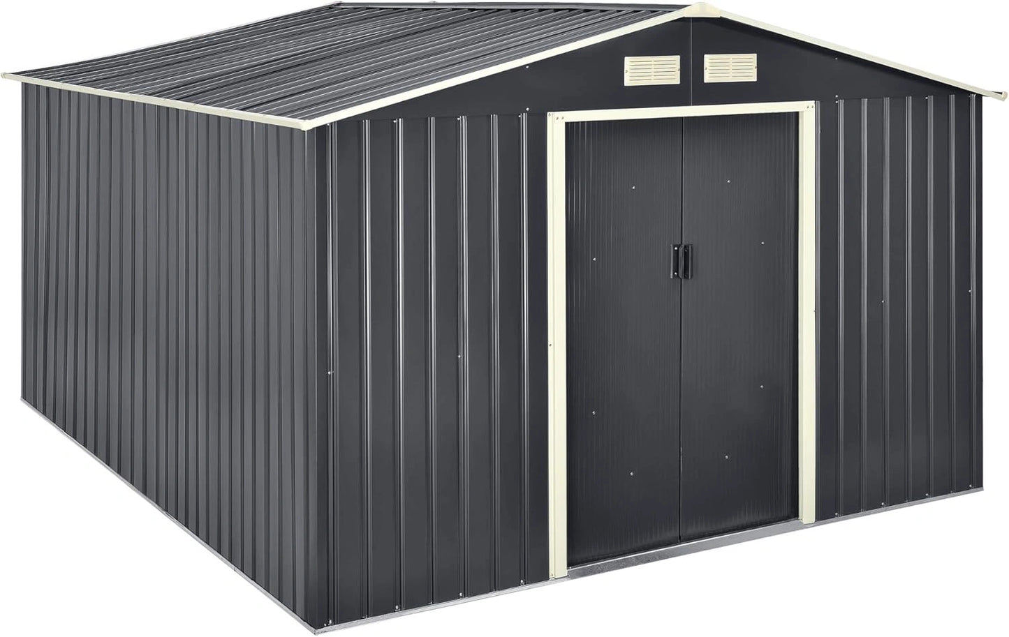 Abri de Jardin en Acier Galvanisé 15 m³, Cabane de Rangement Extérieur avec Toit à Pignon, Couleur Gris Foncé