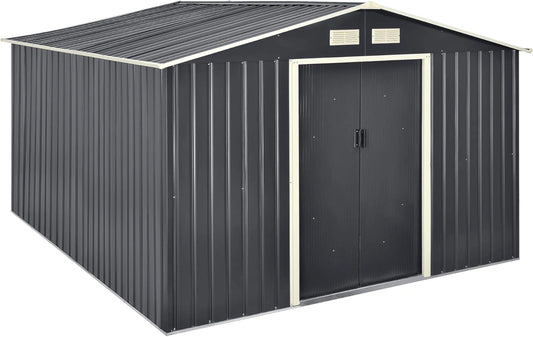 Abri de Jardin en Acier Galvanisé 15 m³, Cabane de Rangement Extérieur avec Toit à Pignon, Couleur Gris Foncé