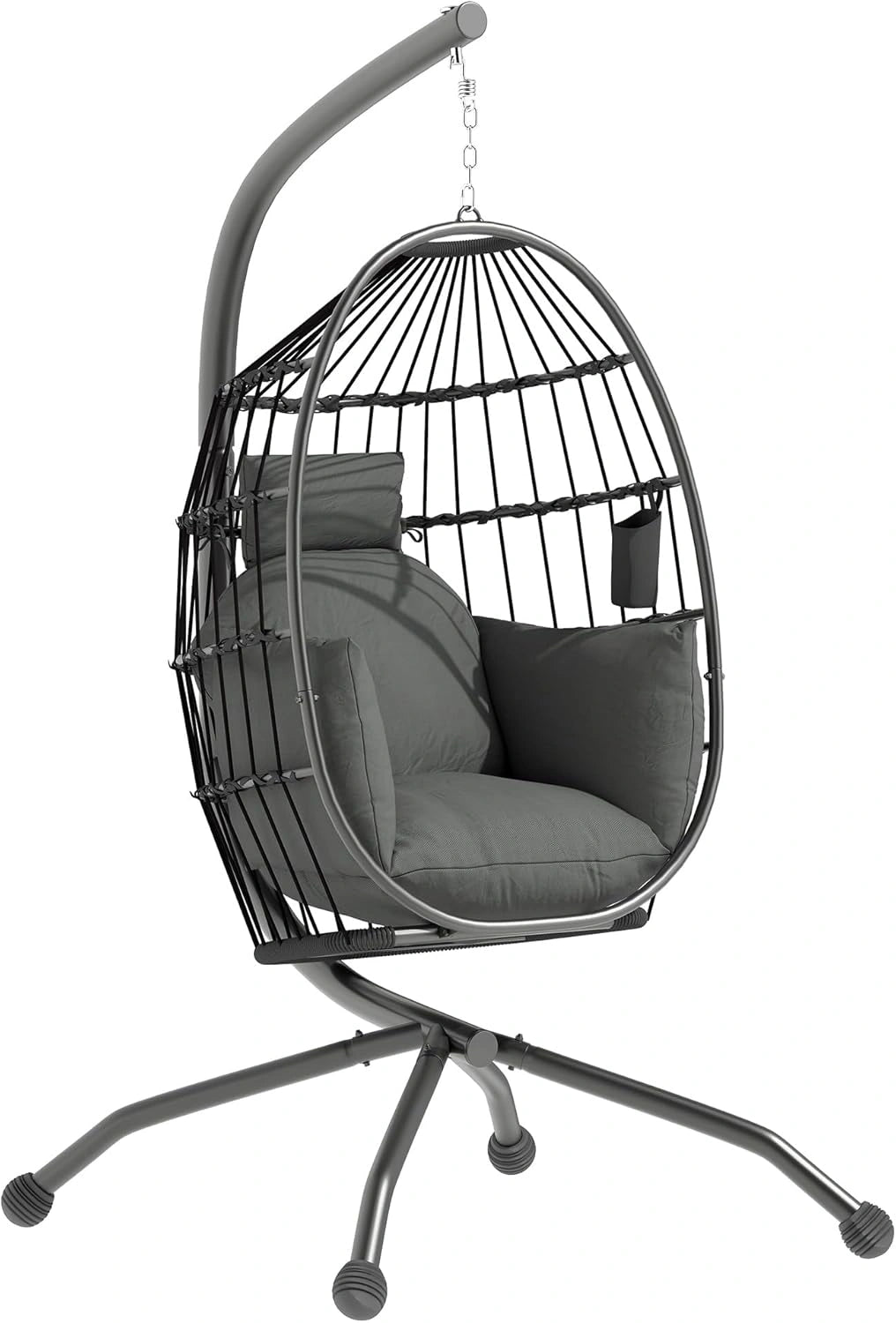 Chaise Suspendue avec Coussin et Porte-gobelet pour Intérieur et Extérieur, Gris Foncé