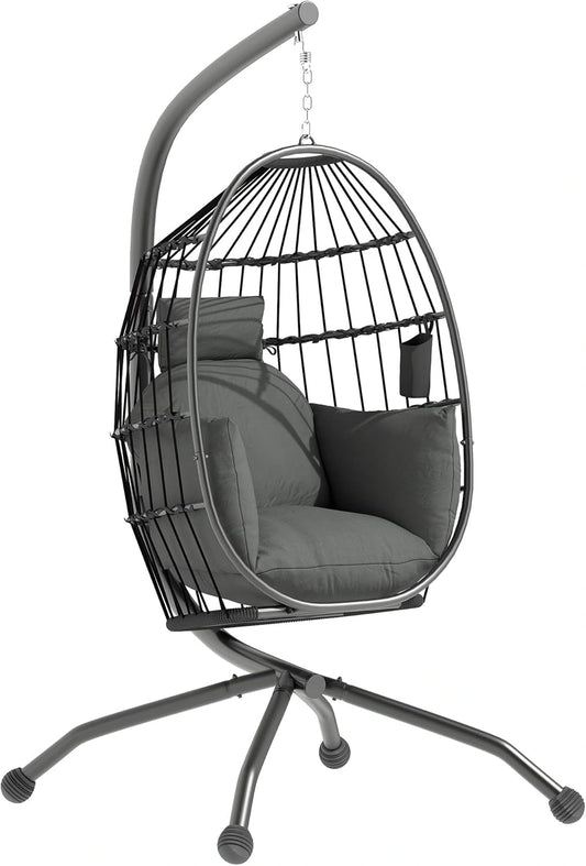 Chaise Suspendue avec Coussin et Porte-gobelet pour Intérieur et Extérieur, Gris Foncé