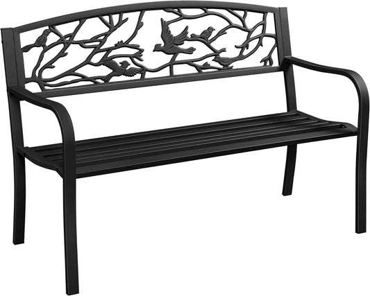 Banc de Jardin Métallique 3 Places Style Rétro avec Dossier et Accoudoirs - Noir
