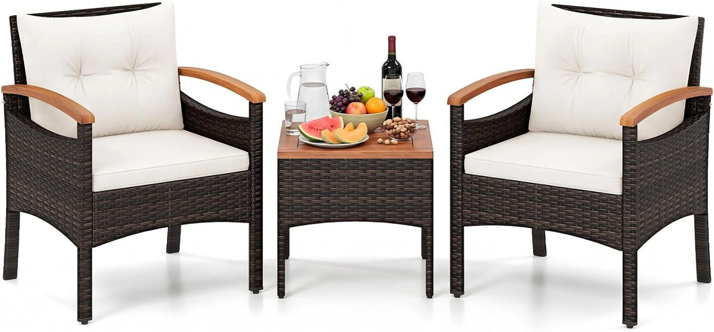 Ensemble de Mobilier de Jardin 3 Pièces en Rotin avec Coussins Amovibles