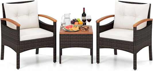 Ensemble de Mobilier de Jardin 3 Pièces en Rotin avec Coussins Amovibles