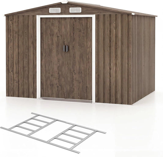 COSTWAY Abri de Jardin Métallique 5㎡ avec Fondation et Aération, Cabane Extérieure 7m³ avec Porte Coulissante