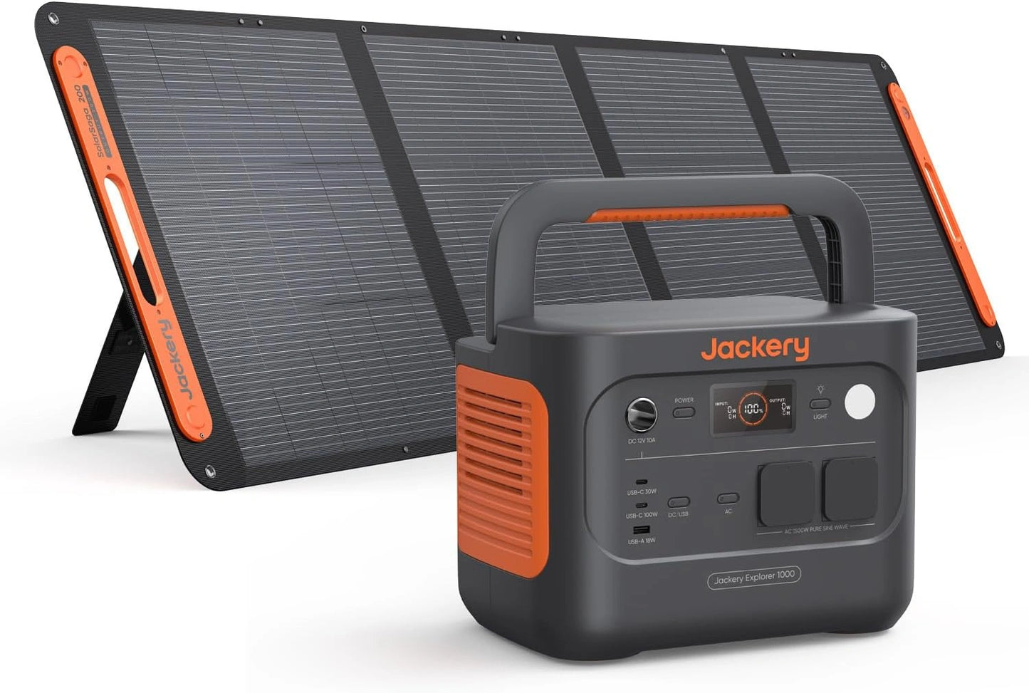 Centrale Électrique Portable Jackery Explorer 1000 v2 avec Panneau Solaire 200W, Batterie LFP 1070Wh, Sorties 1500W AC/100W USB-C, Recharge Rapide 1H via APP pour Camping, Randonnée et Urgences