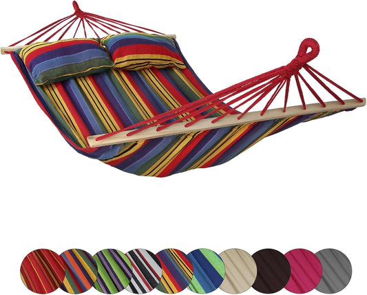 Hamac Double avec Barre en Bois 2 Personnes 240x150 cm 300kg - Design Coloré Mexicain