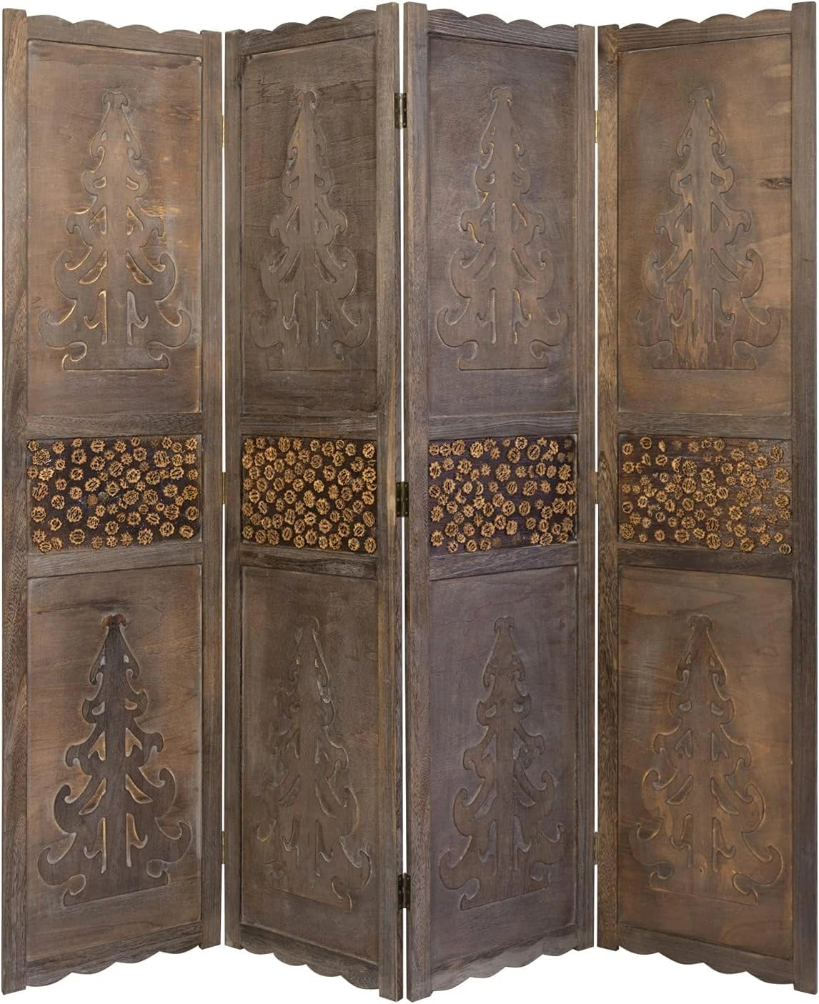 Paravent en Bois Sculpté Marron, 4 Panneaux - Homestyle4u
