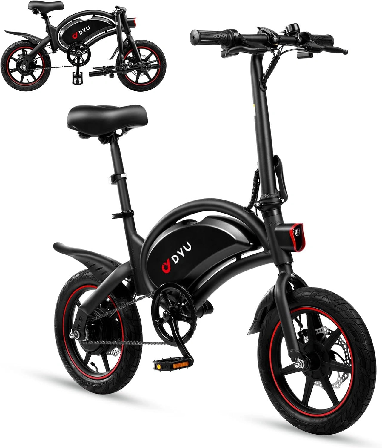 Vélo Électrique Pliable DYU D3F 14 Pouces pour Adultes, Unisexe, E-Bike Intelligent avec Assistance au Pédalage, Batterie Amovible 36V 10Ah, Autonomie de 60 km, Hauteur Ajustable