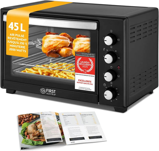 Mini-Four à Convection 45L, 2000W - Température Max 230°C, Revêtement Antiadhésif, Minuteur 60 min - TZS First Austria