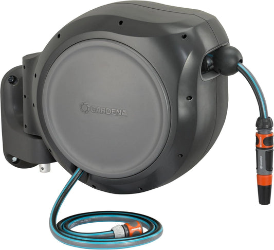 Enrouleur Automatique de Tuyau d'Arrosage 20m GARDENA, Fixation Murale avec Pivot 180°, Système de Verrouillage