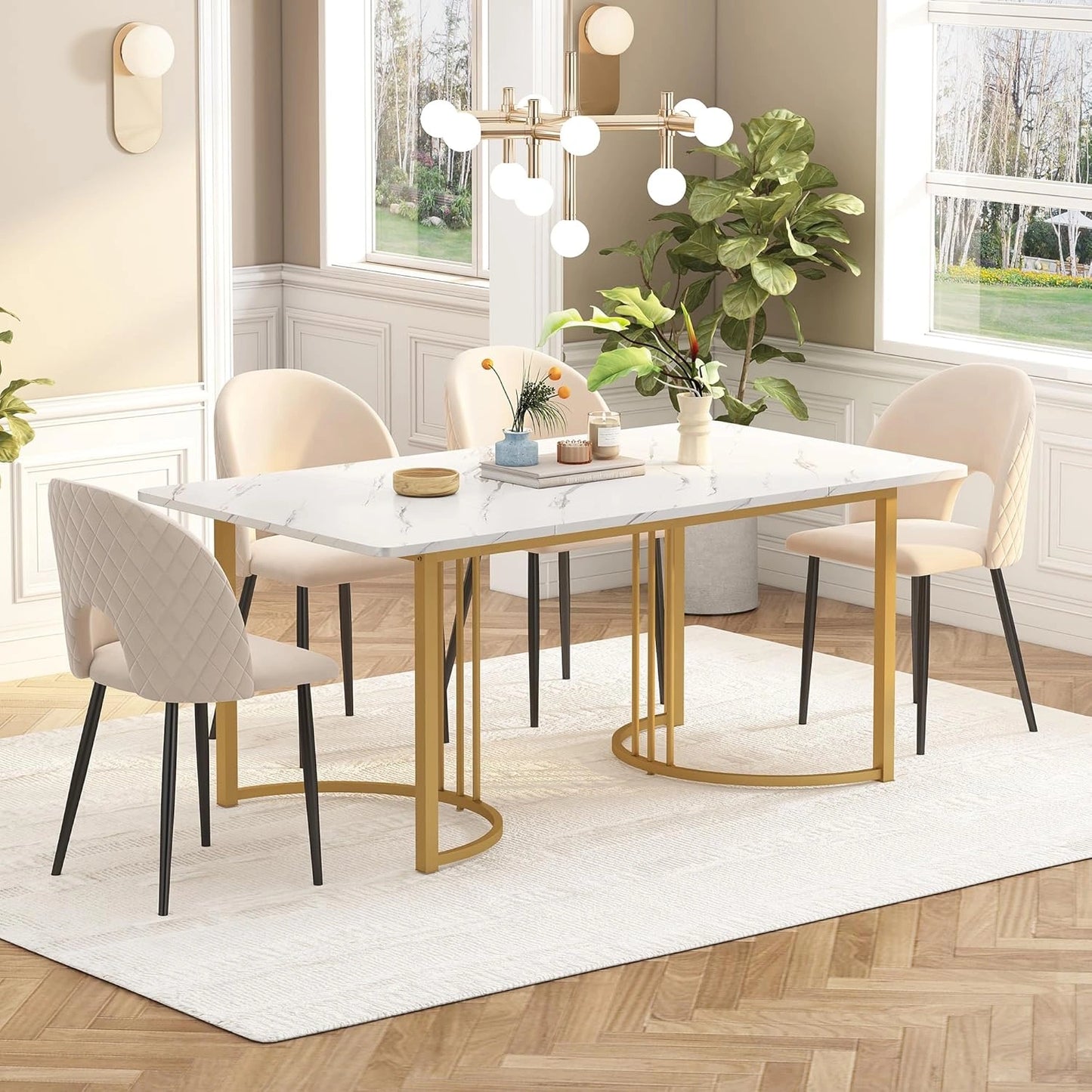 Table à Manger Moderne Merax 140x80 cm Effet Marbre avec Pieds Réglables, Idéale pour Intérieur