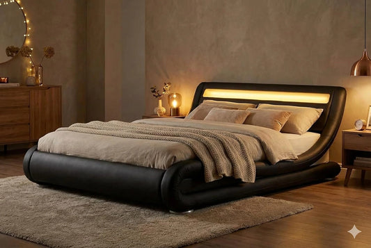 Lit Double Moderne Seattle 160x200 cm avec LED Noir