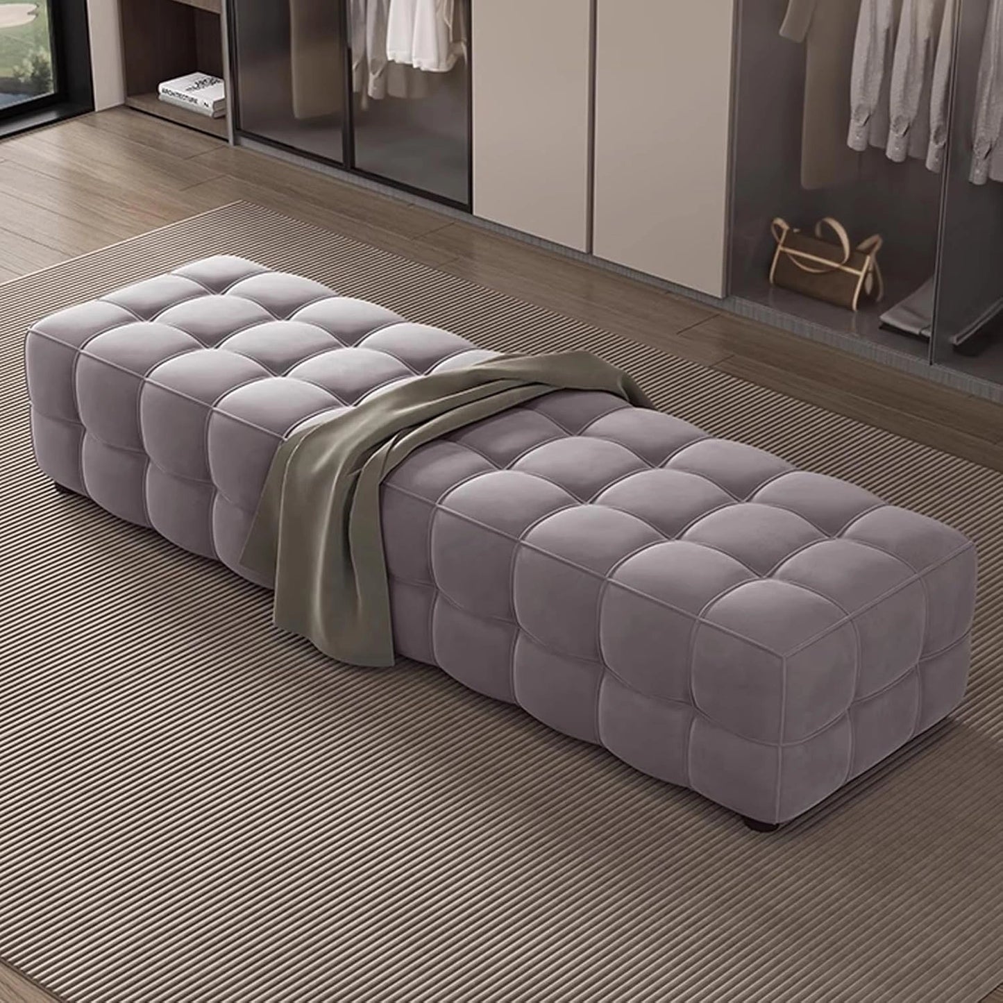 Banquette de Chambre Noire avec Coussin Épais, Banc Moderne en Tissu pour Salon ou Couloir, Capacité 500 kg, 160 cm