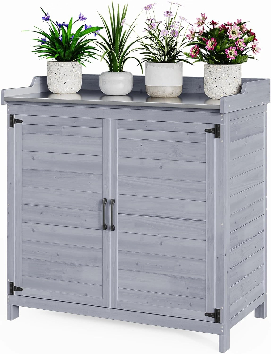Bealife Armoire de Jardin Multifonctionnelle, Armoire Extérieure avec Étagère Réglable et Plan de Travail, Usage Intérieur et Extérieur, Couleur Gris