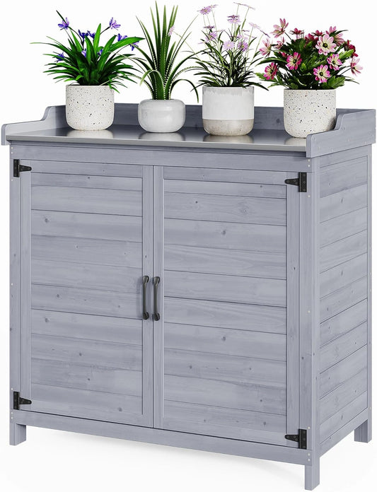 Bealife Armoire de Jardin Multifonctionnelle, Armoire Extérieure avec Étagère Réglable et Plan de Travail, Usage Intérieur et Extérieur, Couleur Gris