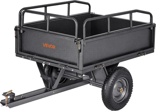 Remorque Basculante en Acier 283L pour Tracteur Tondeuse, Charge 227kg, Pneus 36cm