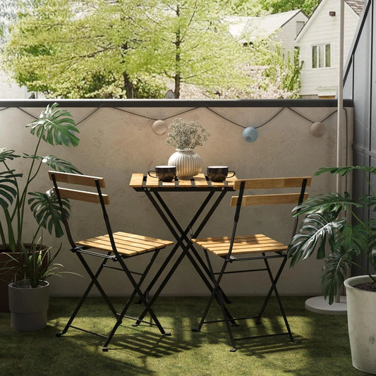 Ensemble Bistrot 3 Pièces: Table et Chaises Pliantes en Acier et Acacia