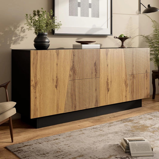 Buffet Moderne Merax 160x40x72 cm, Grand Espace avec Étagères Réglables, Armoire de Salon et Salle à Manger, Noir et Bois